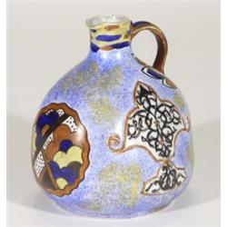Hand painted Clews Chameleonware ewer relief moulded with flowers, 'Reproduction of Persian Art' and