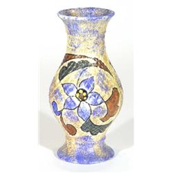 Hand painted Clews Chameleonware vase, decorated with flowers and leaves onto a relief moulded groun
