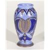 Image 1 : Hand painted Clews Chameleonware vase, decorated with brown leaves onto a mottled blue ground, marks