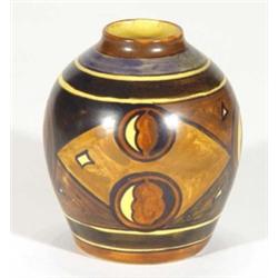 Hand painted Clews Chameleonware small vase, decorated with abstract brown circles onto a geometric