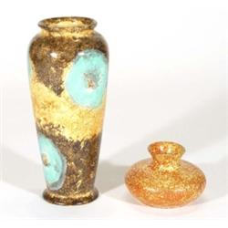 Hand painted Clews Chameleonware large vase, decorated with turquise, brown and orange mottled panel