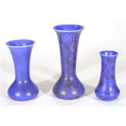 Three hand painted Clews Chameleonware mottled blue and green glazed vases, marks to bases, largest