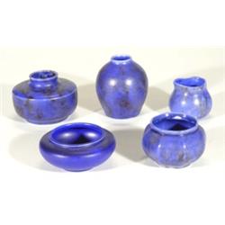 Five hand painted Clews Chameleonware mottled blue and green glazed vases, various marks to bases, l