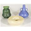 Image 1 : Hand painted Clews Chameleonware large twin handled bottle vase, green glazed vase and a straw glaze