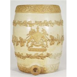 Doulton & Watts Lambeth stoneware brandy barrel, relief moulded with leaves, berries and flowers and