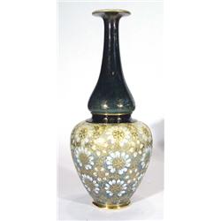 Large Royal Doulton Slater's patent double gourd vase, hand painted and gilded with flowers onto a l