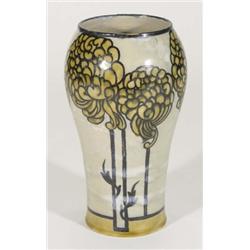 Royal Doulton Lambeth stoneware Art Nouveau vase, hand painted with stylised trees onto a grey groun