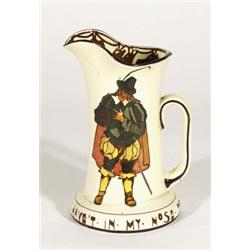 Doulton Seriesware jug, hand coloured and transfer printed with Sir Andrew Acuecheek, marks to base,