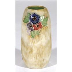 Royal Doulton Lambeth stoneware vase, relief moulded and hand painted with sprigs of flowers onto a
