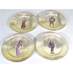 Set of four Royal Doulton Seriesware plates, hand coloured and transfer printed with figures 'Opheli