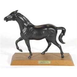 Black glazed Royal Doulton 'Spirit of Fire' horse on a hardwood base, 31cm high