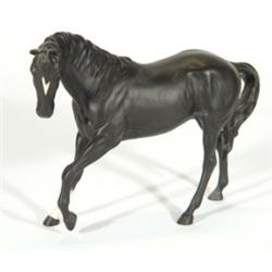 Hand painted Royal Doulton matt glazed black horse, marks to base, 20cm high