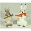 Image 1 : Two hand painted USSR rabbits eating carrots, marks to base, largest 13cm high