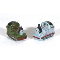Hand painted Wade 'Thomas the Tank Engine' miniature and 'Percy' miniature, marks to base, 3cm high
