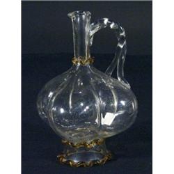 Victorian bulbous clear and amber glass ewer with braided handle, 30cm high