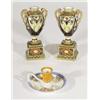 Image 1 : Pair of twin handled Noritake porcelain vases, hand painted and gilded with stylised flowers togethe