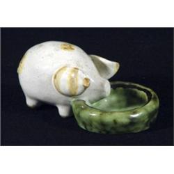 Hand painted Denby stoneware pig pintray, 10cm in length