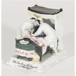 Hand painted porcelain fairing  'The Last in Bed to Put out the Light', 9cm high
