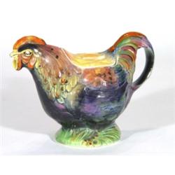 Hand painted Rooster shaped pottery teapot, marks to base, 18cm high