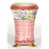 Three footed Maling vase, hand painted with a band of flowers onto a pink lustre ground, marks to ba