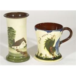 Aller Vale mottoware tankard and a Watcombe pottery vase, largest 17cm high