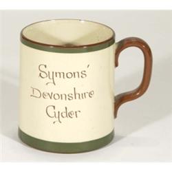 Longpark Torquay tankard, hand painted with an apple for Symons Devonshire Cider, marks to base, 13c