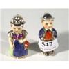 Handpainted Goebels boy and girl salt and pepper pots, marks to bases, 7cm high