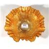 Fluted orange carnival glass bowl, relief moulded with panels of peacocks and leaves and berries, 22