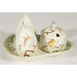 Woods 'Chinese Rose' patterned cruet on stand, marks to base