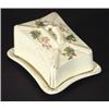 Victorian pottery cheese dish and cover, relief moulded and hand painted with flowers, leaves and be