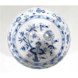 Continental porcelain bowl, hand painted with a blue and white onion pattern, blue underglaze mark t