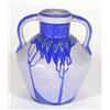 Image 1 : Art deco Phoenixware vase, hand painted with blue stylised trees onto a mottled ground, marks to bas
