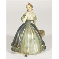 Hand painted Royal Dux figurine in a green dress, marks to base, 20cm high