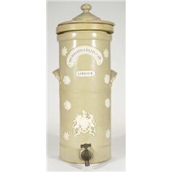 19th century stoneware Berkfield stoneware water filter with liner, relief moulded with flowers and