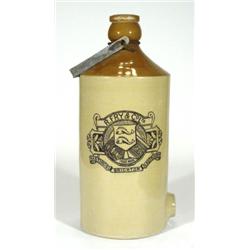 Two gallon stoneware flagon for R. Fry & Co Limited, Brighton, Hastings, Eastbourne, with metal hand