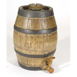 Taunton Cider Company wood effect stoneware barrel with turned wooden tap, marks to base, 30cm high