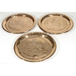 Three pressed copper Johnny Walker advertising pub trays, 35cm diameter