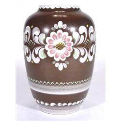 Large Austrian pottery vase, decorated with a band of flowers in pink, green and white glazes onto a