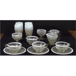 American pressed vaseline glass set including goblets, sundae dishes, cups and saucers, etc