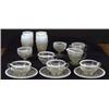 American pressed vaseline glass set including goblets, sundae dishes, cups and saucers, etc