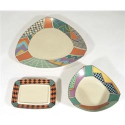 Two Rosenthal Studioline triangular flash pattern dishes and a cheese dish base by Dorothy Hafner, m