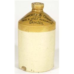 Price Bristol stoneware flagon, printed Wadworth & Company, Wine and Spirit Merchants, Devizes, impr