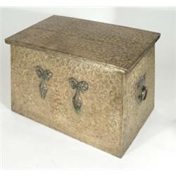 Silver plated Arts and Crafts style rectangular log bucket with hammered decoration and ring handles