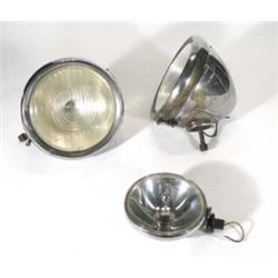 Pair of chromed Lucas 1930s car lamps and a fog lamp