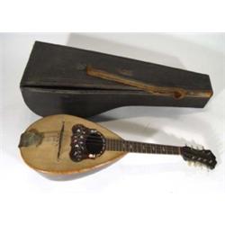 Cased rosewood tortoiseshell and mother of pearl inlaid melon shaped mandolin 'Sistema Brevetiato, N