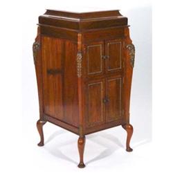 Carved and gilded mahogany cased freestanding gramphone with chrome arm on cabriole legs, 116cm high