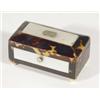 Image 1 : Small rectangular mother-of-pearl inlaid and tortoiseshell box on ivory bun feet, 7cm in length
