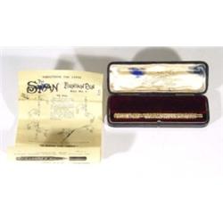 Swan floral chased gold coloured fountain pen, pat feb 8-81 Mabie Todd & Bard, New York, in a leathe