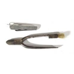 Silver multi blade pocket knife with corkscrew and a pair of steel champagne cork wire cutters and a