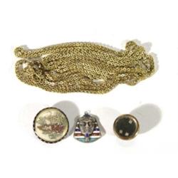 Small group of assorted items including a hand painted Japanese Satsuma button, Victorian guard chai